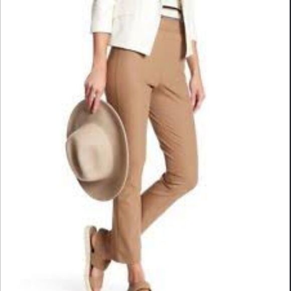 Theory Woman Bimsa Approach Pants Sz 12 High Banded Waist Cropped Beige Tan - Picture 1 of 7